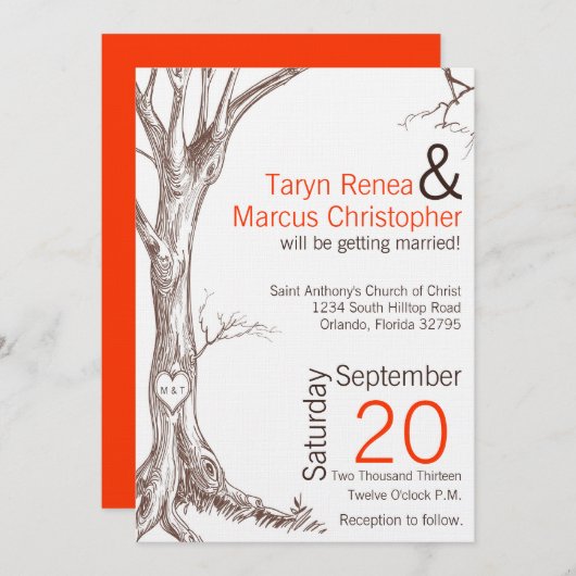 5x7 Arbre d'automne Faire-part de mariage initiale (Devant / Derrière)