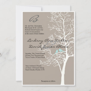 5x7 Arbre gris Faire-part de mariage et oiseaux
