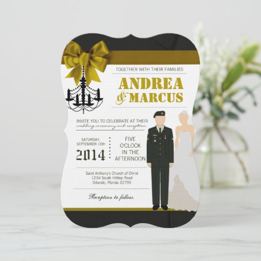 5x7 ARMY Bride Uniform Faire-part de mariage (Debout devant)