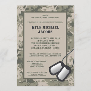5x7 ARMY Camo ACU Print Birthday Party Invitation Kaart