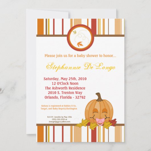 5x7 Automne Citrouille Invitation Baby shower (Devant)