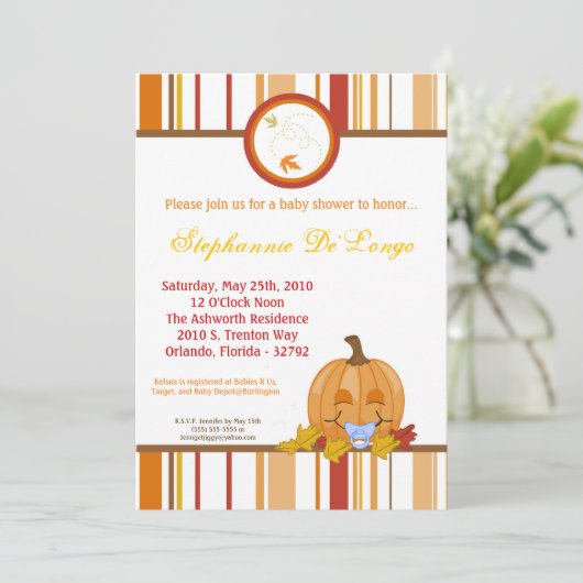 5x7 Automne Citrouille Invitation Baby shower d'au (Debout devant)