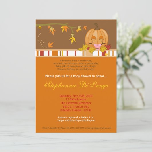5x7 Automne Citrouille Invitation Baby shower d'au (Debout devant)