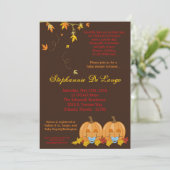 5x7 Automne Leaves TWIN Boy Baby shower Invitation (Debout devant)