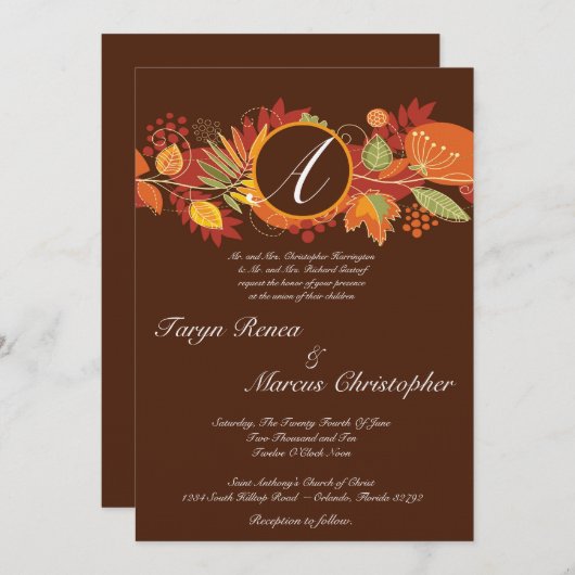5x7 Autumn Leaf Fall Floral Faire-part de mariage (Devant / Derrière)