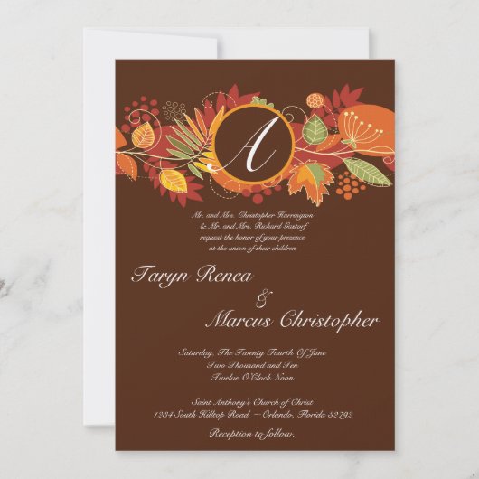 5x7 Autumn Leaf Fall Floral Faire-part de mariage (Devant)