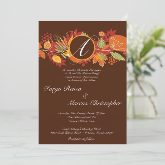 5x7 Autumn Leaf Fall Floral Faire-part de mariage (Debout devant)