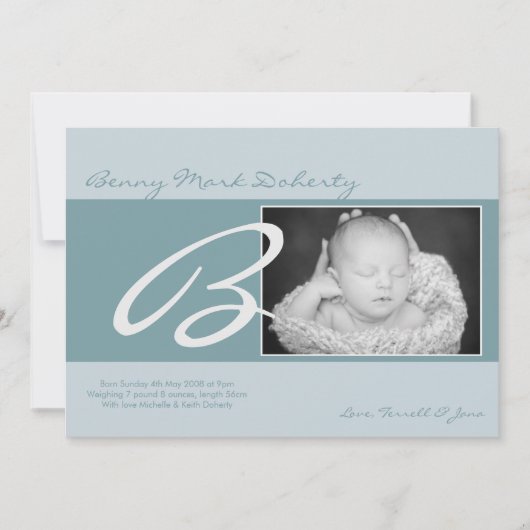 5x7 Baby Boy Blue Faire-part de naissance photo in (Devant)