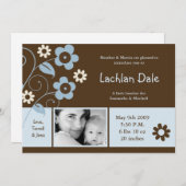 5x7 Baby Boy Blue Floral Photo Faire-part de naiss (Devant / Derrière)