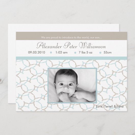 5x7 Baby Boy Blue & Grey Photo Faire-part de naiss (Devant / Derrière)