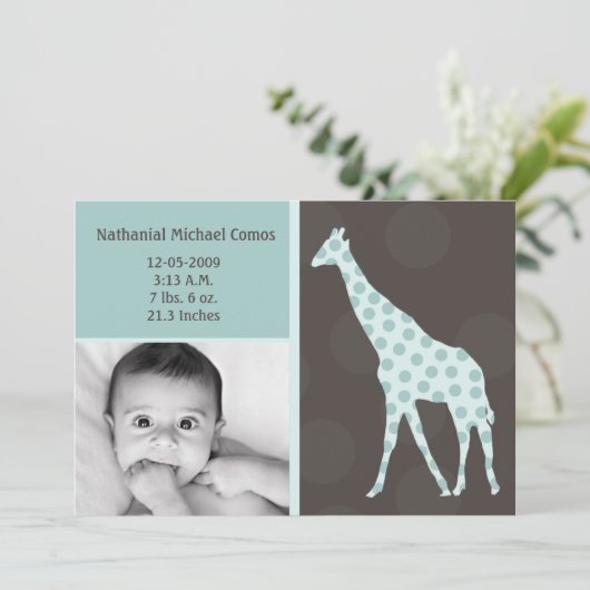 5x7 Baby Boy BlueGiraffe Faire-part de naissance p (Debout devant)