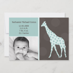 5x7 Baby Boy BlueGiraffe Faire-part de naissance p