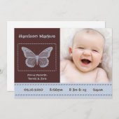 5x7 Baby Boy Butterfly Photo Faire-part de naissan (Devant / Derrière)