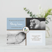 5x7 Baby BoyBlue Stroller Faire-part de naissance (Debout devant)