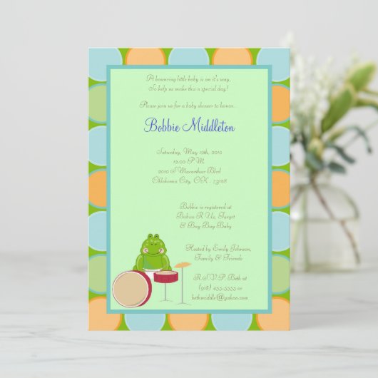 5x7 Baby Frog Zoo Animal Baby shower Invitation (Debout devant)