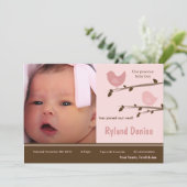 5x7 Baby Girl Pink Birds Photo Faire-part de naiss (Debout devant)
