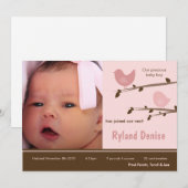 5x7 Baby Girl Pink Birds Photo Faire-part de naiss (Devant / Derrière)