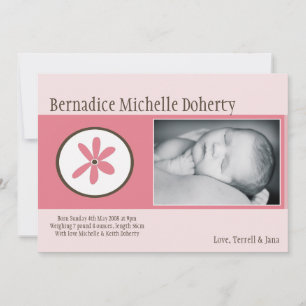 5x7 Baby Girl Pink Flower Photo Faire-part de nais