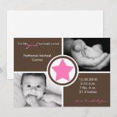 5x7 Baby Girl Rose Star Photo Faire-part de naissa (Devant / Derrière)