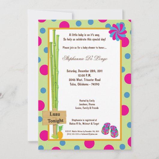 5x7 Baby shower de Luau Invitation (Devant)