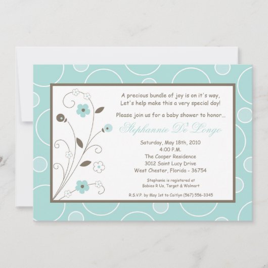 5x7 Baby shower Fleurs Bleues Printemps Invitation (Devant)