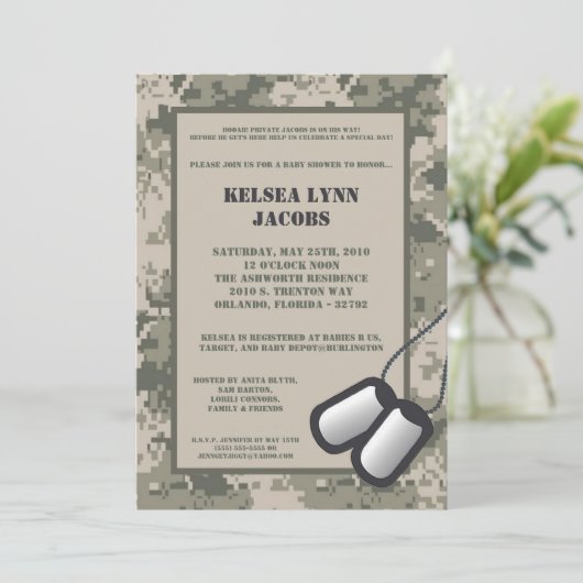 5x7 Baby shower Invitation ARMY Camo ACU Print Kaart (Staand voorkant)