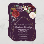 5x7 Baby shower Invitation Plum violet Rose or (Devant / Derrière)