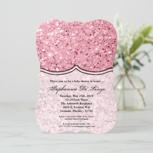 5x7 Baby shower Invitation Rose Parties scintillan (Debout devant)
