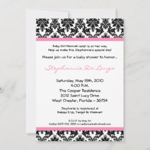 5x7 Baby shower noir léger Damas Invitation
