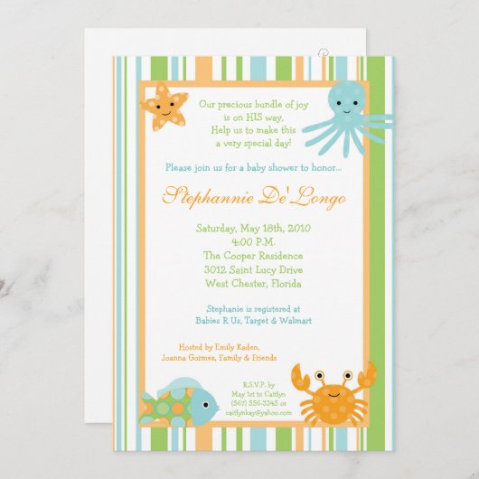 5x7 Baby shower océanique Invitation au de pieuvr (Devant / Derrière)