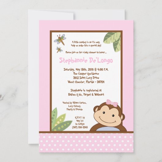 5x7 Baby shower Papagayo Monkey Safari Invitation (Devant)