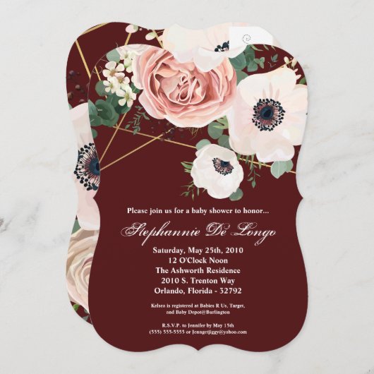 5x7 Baby shower Uitnodiging Geometrische Tuinwijn (Voorkant / Achterkant)