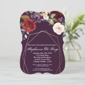 5x7 Baby shower Uitnodigingsplum Paarse Rozen Goud Kaart (Staand voorkant)