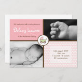 5x7 BabyGirlPink Stroller Fotogeboorteaankondiging Aankondiging (Voorkant / Achterkant)