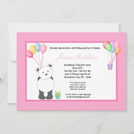 5x7 Ballons d'ours Panda Invitation à la fête d'an (Devant)