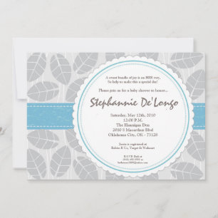 5x7 Bande Bleue Feuillage Baby shower Invitation