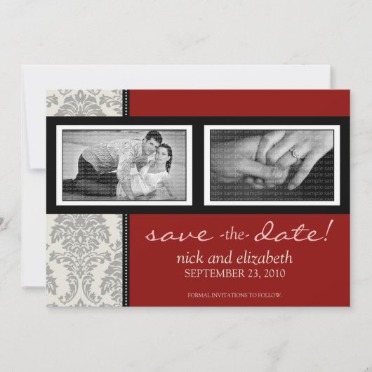 5X7 Baronk Black/Red Two-Photo Save the Date (Voorkant)