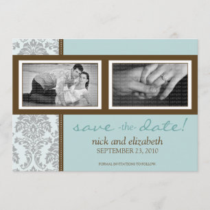 5x7 Baroque Aqua/Brown Two-Photo Save the Date