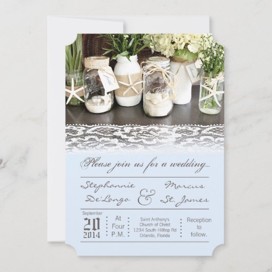 5x7 Beach Ocean Mason Jars Faire-part de mariage (Devant)