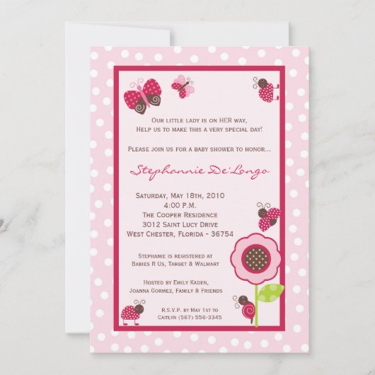 5x7 Berry Garden Lady Bug Baby Shower Invitation (Devant)