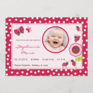 5x7 Berry Garden Lady Bug Faire-part de naissance
