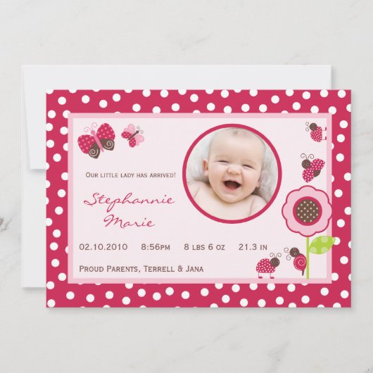 5x7 Berry Garden Lady Bug Faire-part de naissance (Devant)