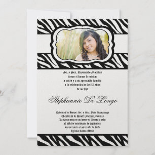 5x7 Blac Zebra Print Patter Quinceanera Uitnodigin Kaart