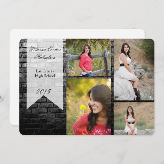 5x7 Black Brick Building Mur Senior Faire-part (Devant / Derrière)