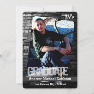 5x7 Black Brick Building Mur Senior Faire-part