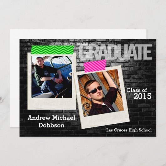 5x7 Black Brick Building Mur Senior Faire-part (Devant / Derrière)