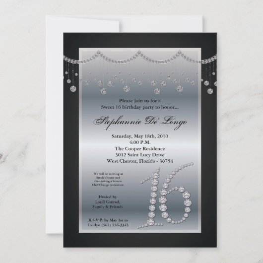 5x7 Black Diamond Sweet 16 Anniversaire Invitation (Devant)