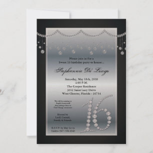 5x7 Black Diamond Sweet 16 Anniversaire Invitation