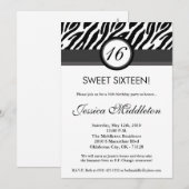 5x7 Black Grey Zebra16e Invitation anniversaire (Devant / Derrière)