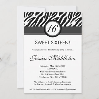 5x7 Black Grey Zebra16e Invitation anniversaire